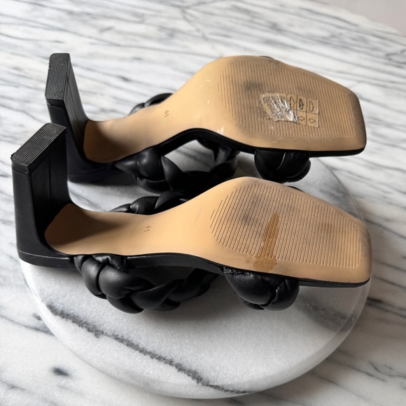 Black Slip On Heeled Sandals / Braided Mules - Picture 6 of 6